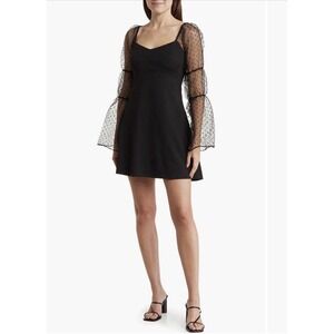 BCBGeneration Clip Dot Long Sleeve Minidress Black Sheer Size XS Whimsy Goth